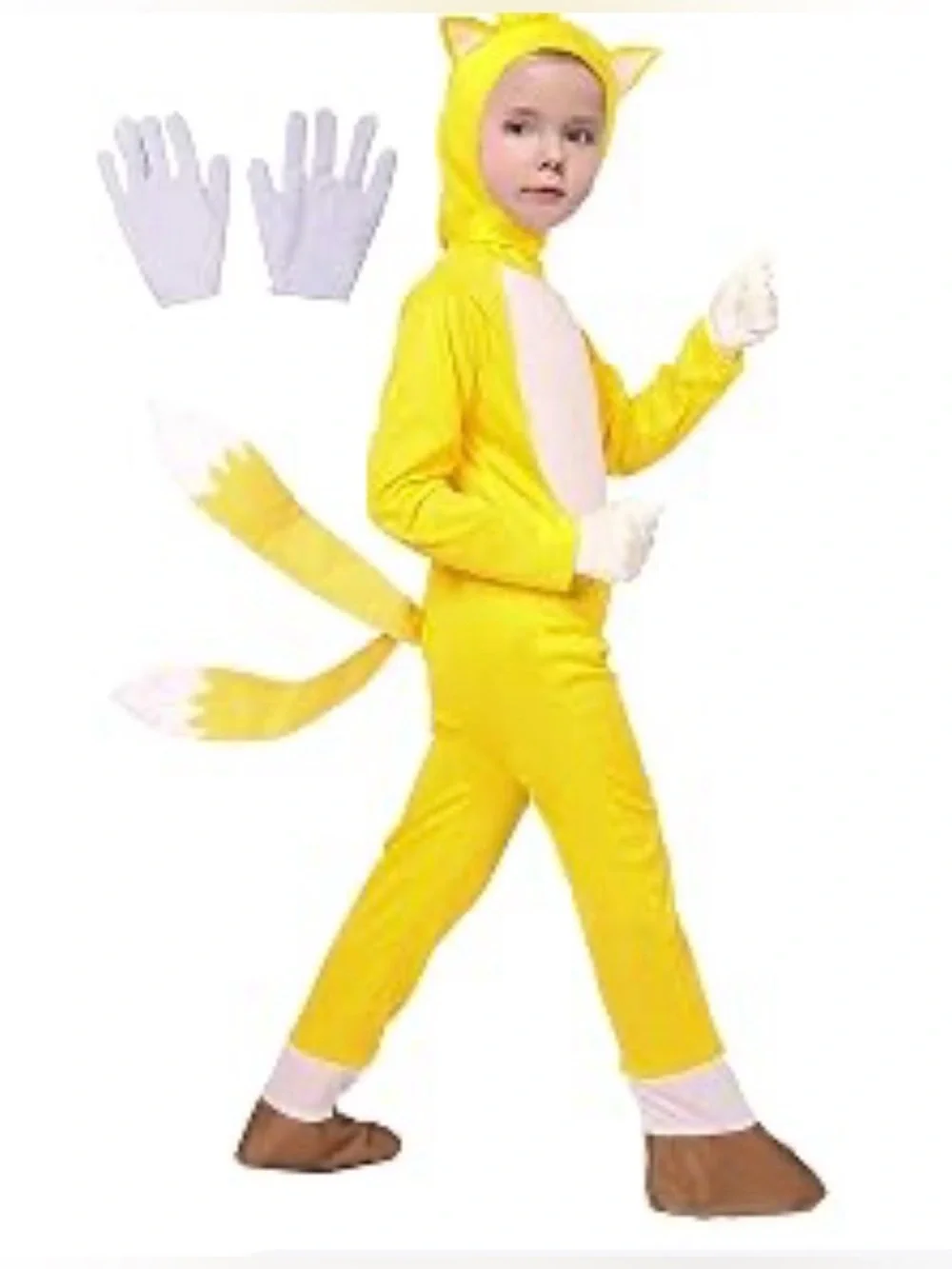 NWT Unisex Child Yellow Deluxe Tails Sonic Halloween One Piece Costume - Size L